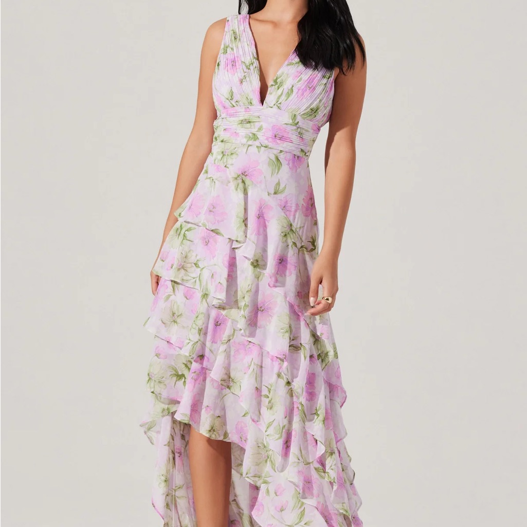 Nwt Cytherea Asymmetric Floral Ruffle Midi Dress